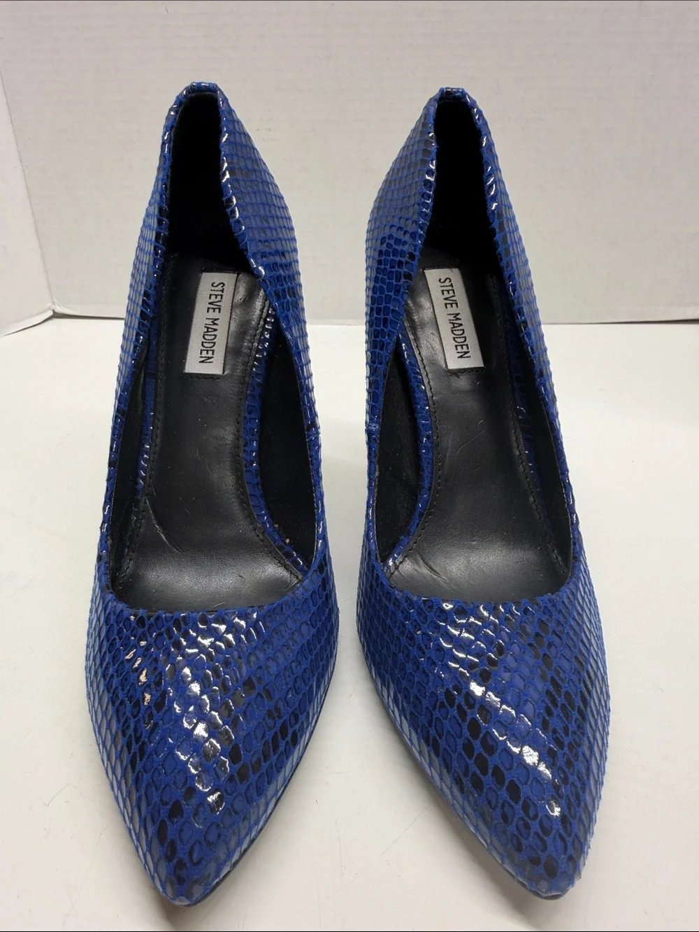 Steve Madden Galery Heels High Heel Shoes Faux Snake Skin Leather Blue Size 11